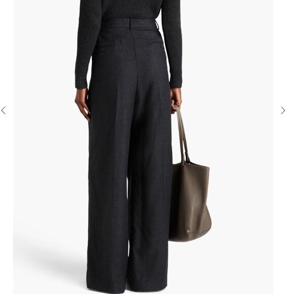 Theory Wide Leg Charcoal Gray Flannel High Waisted Pleat Trouser Pants Size 8 - Picture 2 of 12